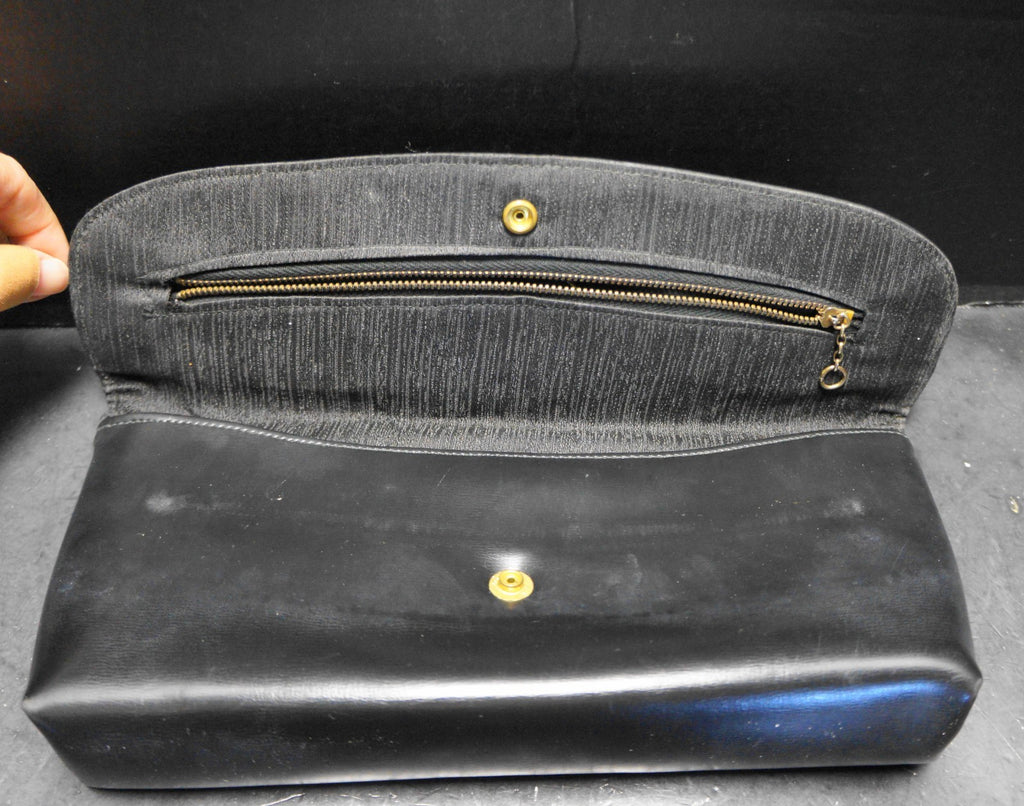 Black Sleek Trapezoid Fold Over Clutch Purse