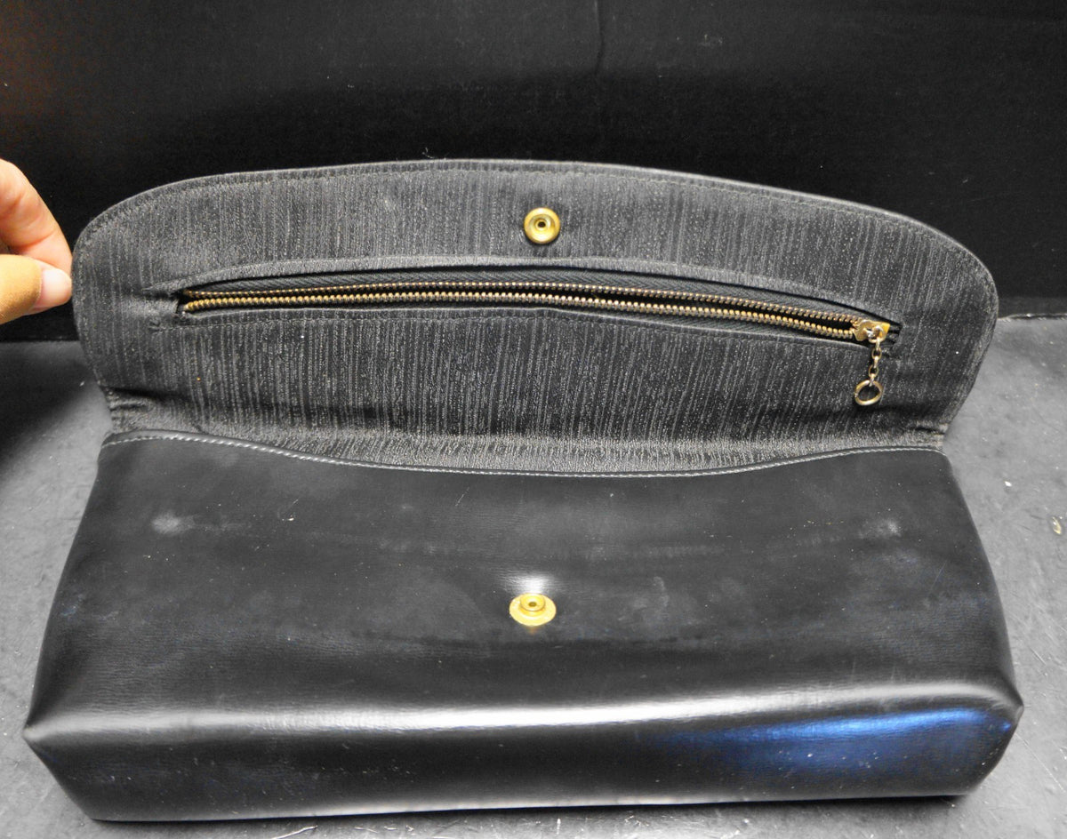 Black Sleek Trapezoid Fold Over Clutch Purse