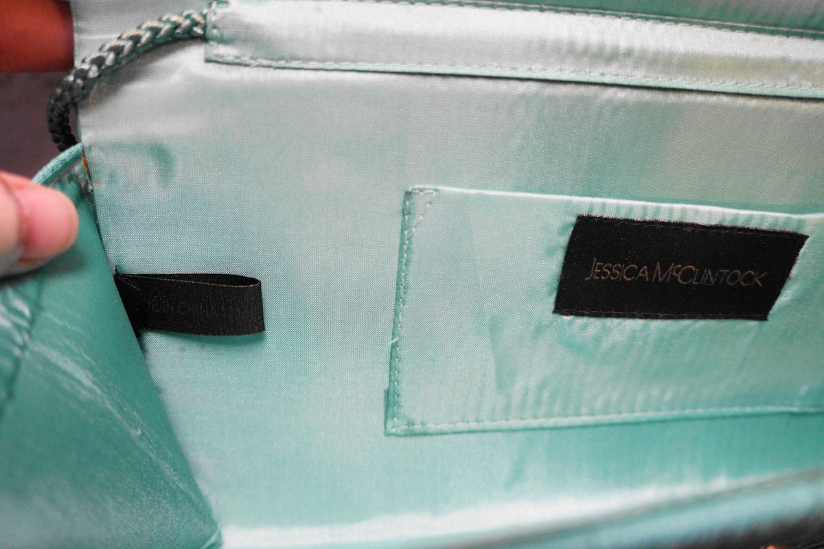 Jessica McClintock Green Ruched Evening Bag Clutch NWT