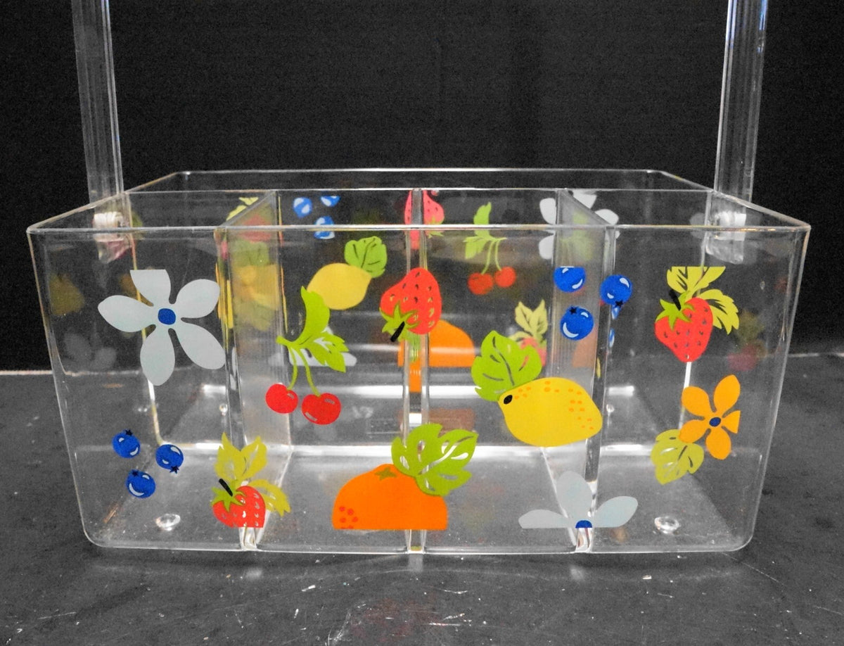Bright Fruit Flowers Decorated Clear Lucite Divided Basket Taiwan