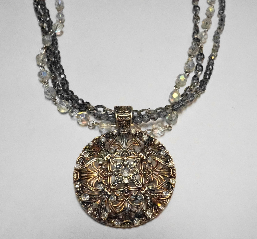 Avon Triple Strand Medallion Pendant Necklace