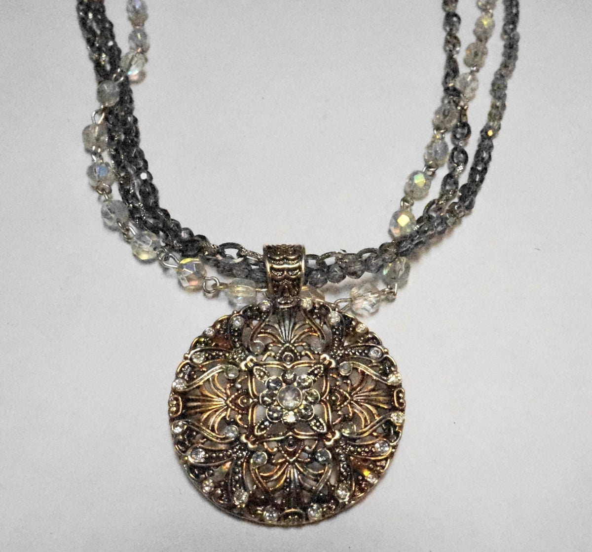 Avon Triple Strand Medallion Pendant Necklace