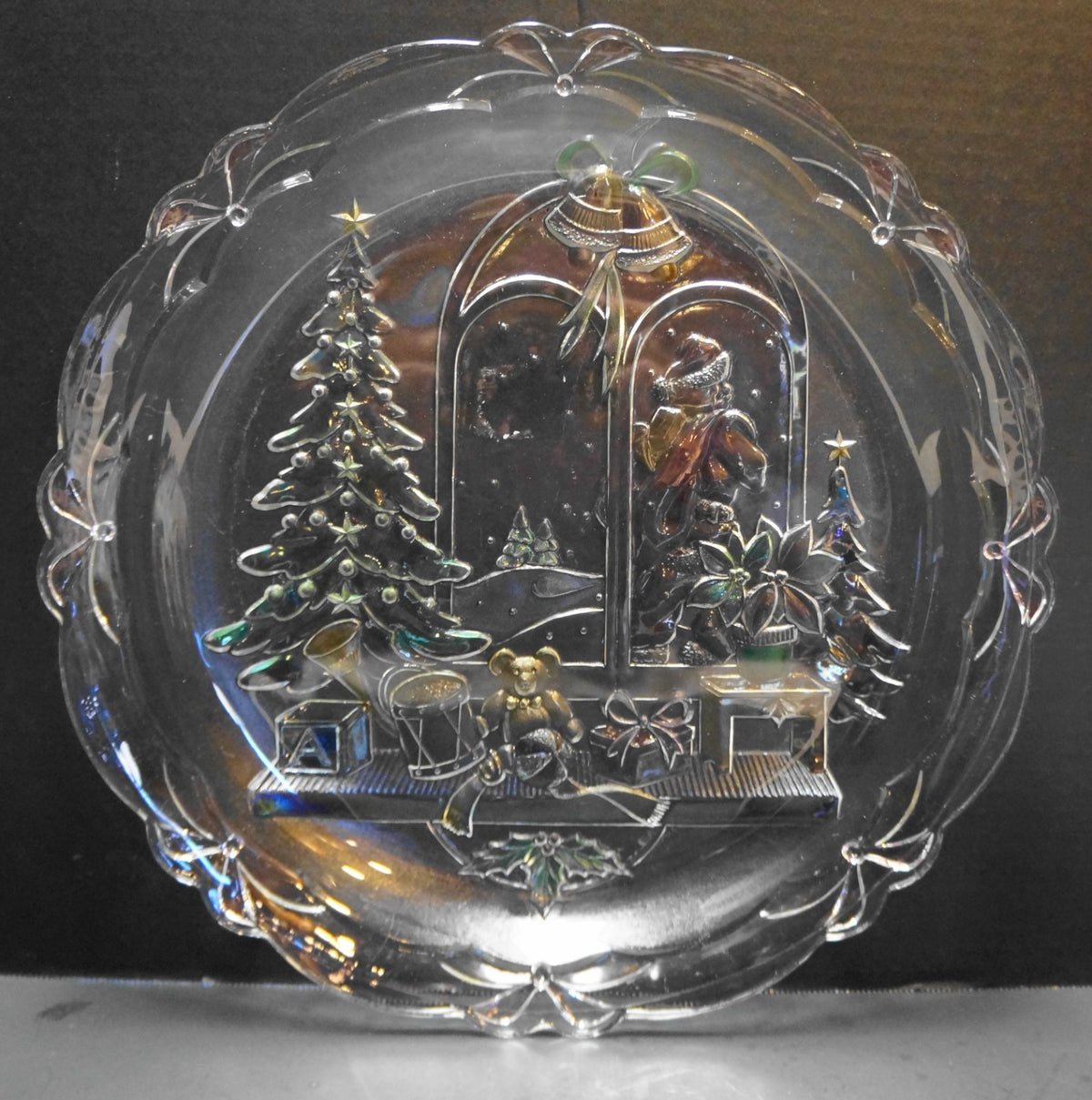 Mikasa Crystal Clear Industries Christmas Joy Stained Platter Round 14 IN