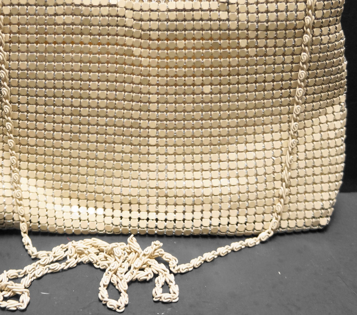 Beige Enamel Metal Mesh Shoulder Bag Purse Made in China