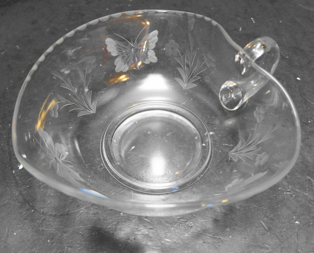 Butterfly Flowers Cut Clear Glass Heart Shaped Nappy Bowl