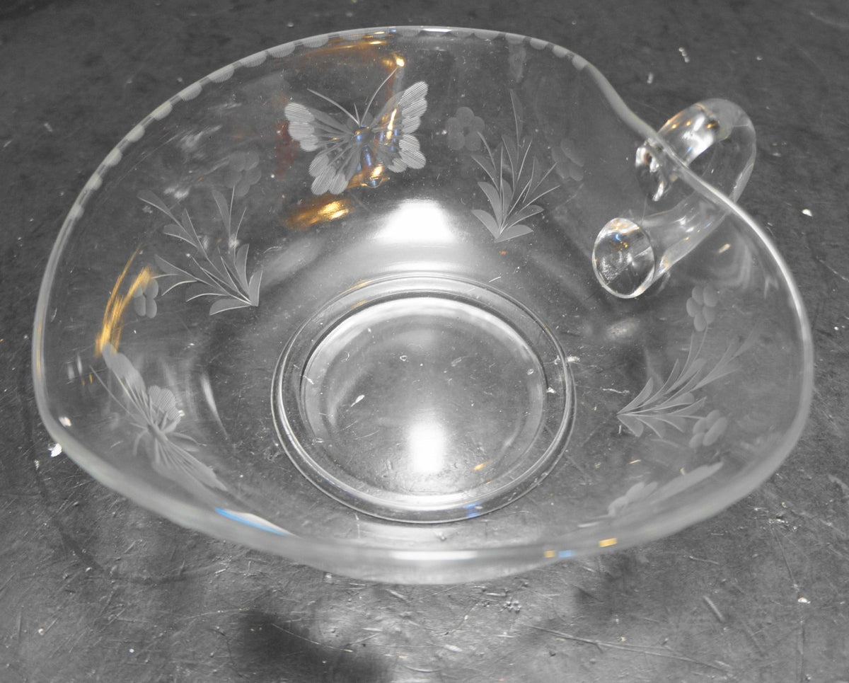 Butterfly Flowers Cut Clear Glass Heart Shaped Nappy Bowl