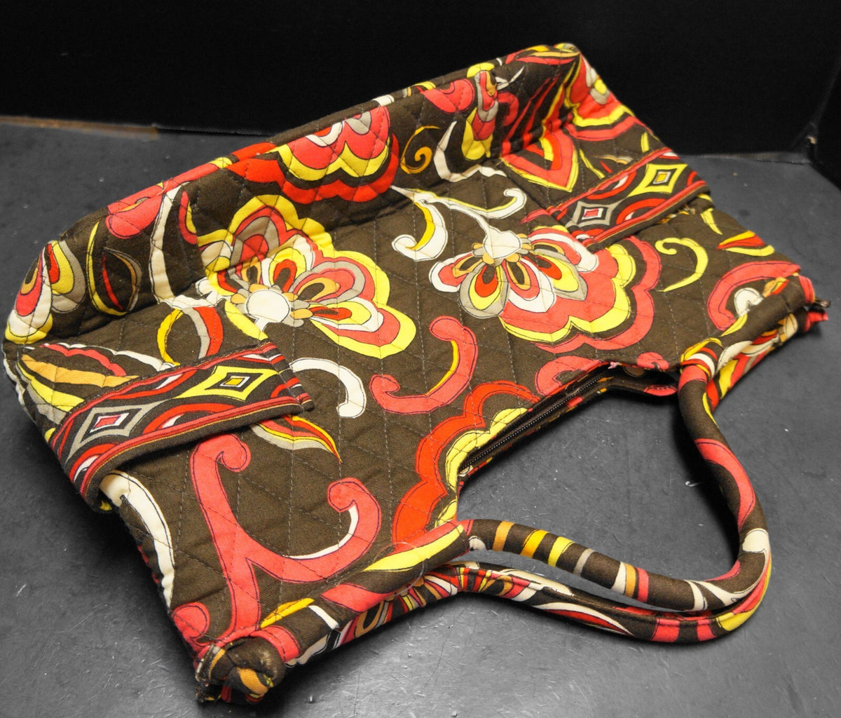 Vera Bradley Puccini Brown Red Yellow Floral Gabby Handbag Tote Purse
