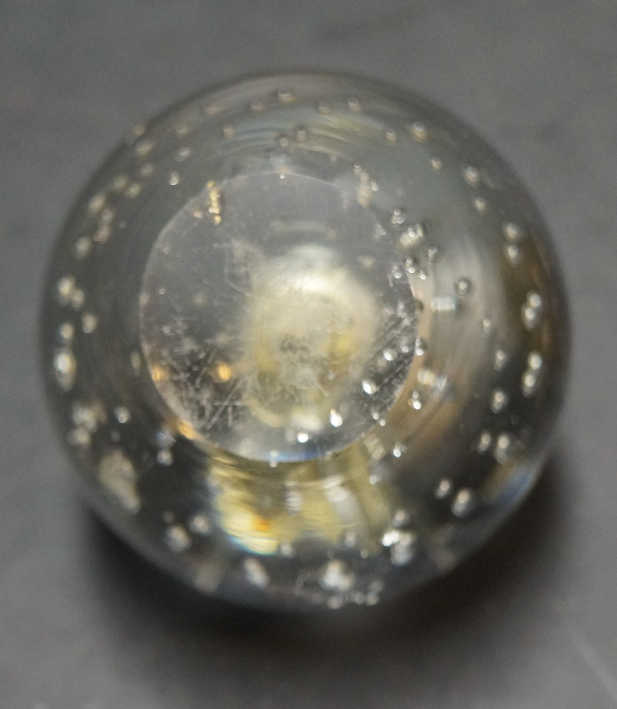 Apple Clear Glass Controlled Bubble Paperweight Brass Stem