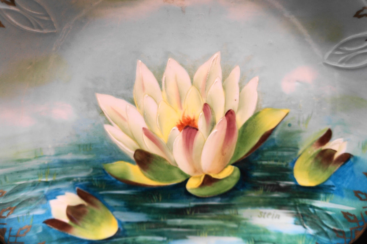 Beyer & Bock Water Lily Hand Painted Artist Signed Stein Porcelain Plate Prussia