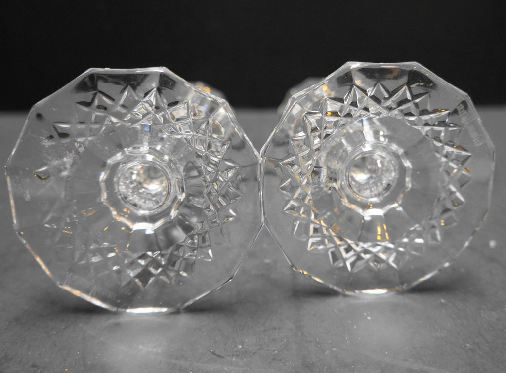 Neiman Marcus Crystal Ribbed Crosshatch Diamond Foot Candle Sticks Pair