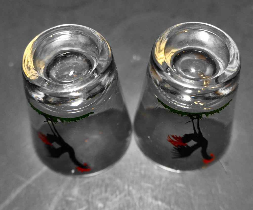 Federal Glass Crowing Rooster Shot Glasses Pair MCM
