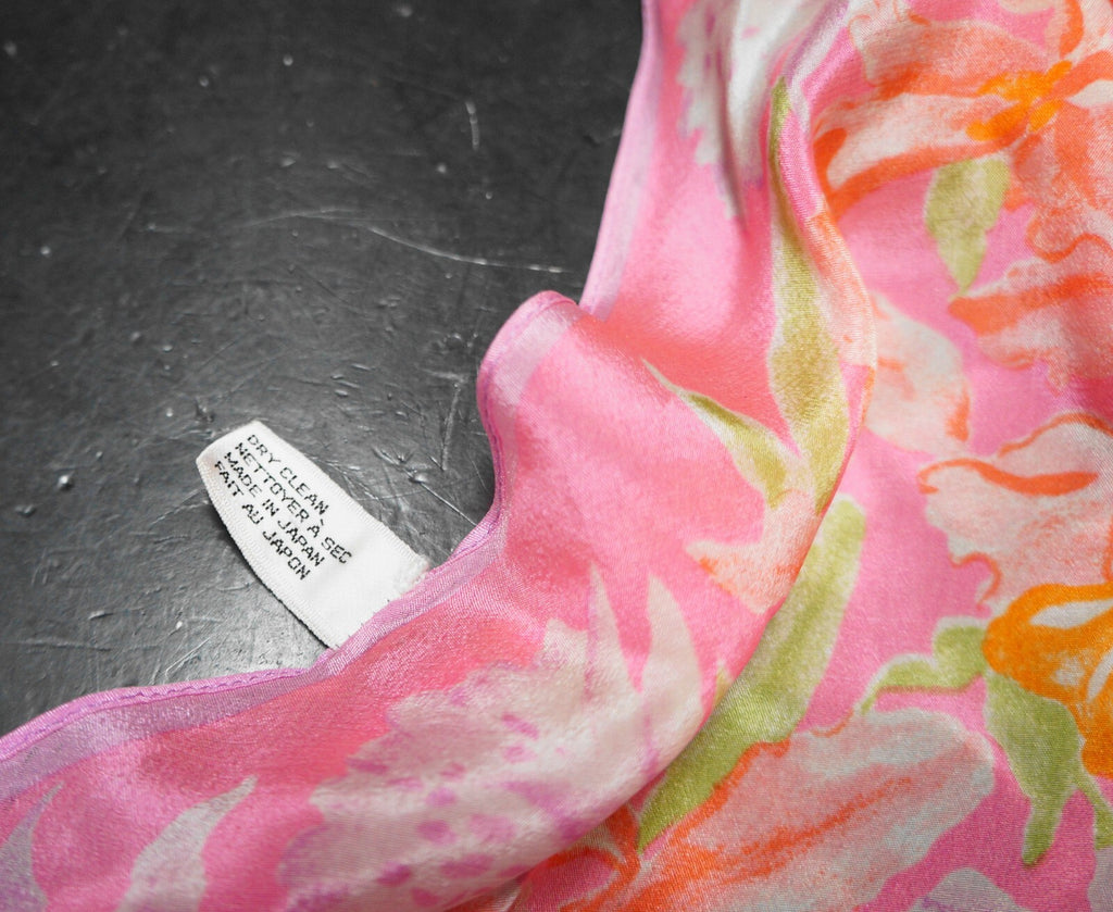 Vera Pink Floral Silk Oblong Scarf 1970s