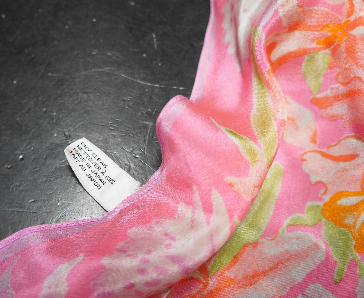 Vera Pink Floral Silk Oblong Scarf 1970s