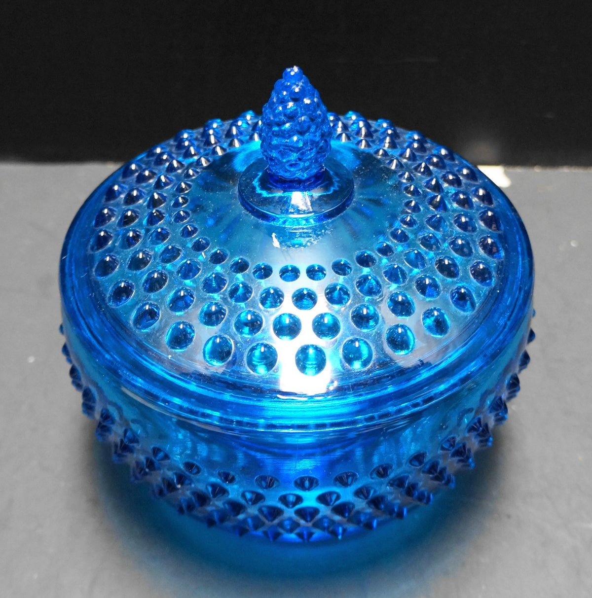 LE Smith Hobnail Colonial Blue Footed Candy Dish