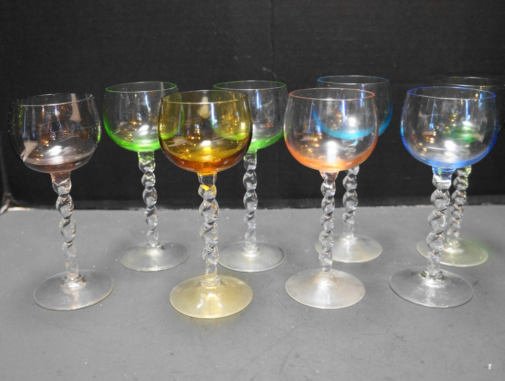 Multicolor Wine Glasses Twisted Stems Set of 8 Art Glass
