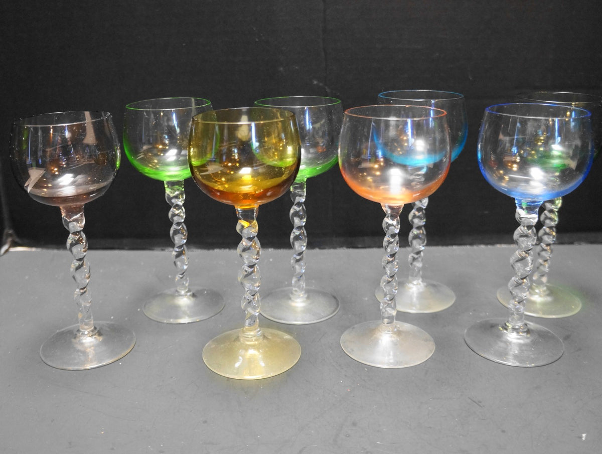 Multicolor Wine Glasses Twisted Stems Set of 8 Art Glass