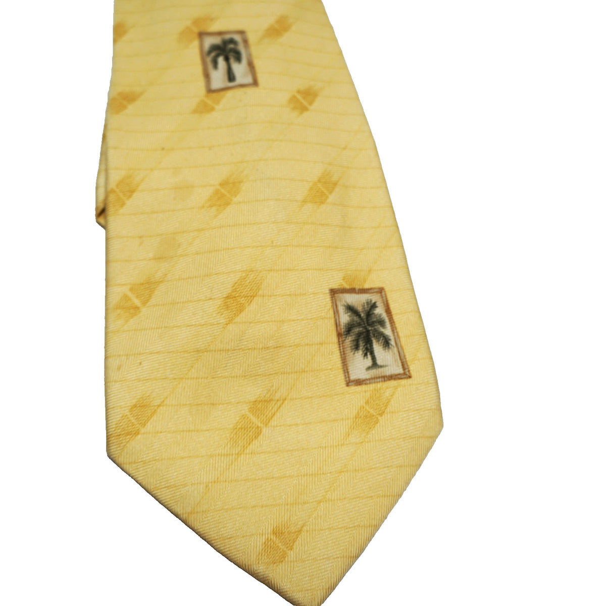 Tommy Bahama Yellow Light Gold Palm Tree Print Silk Tie