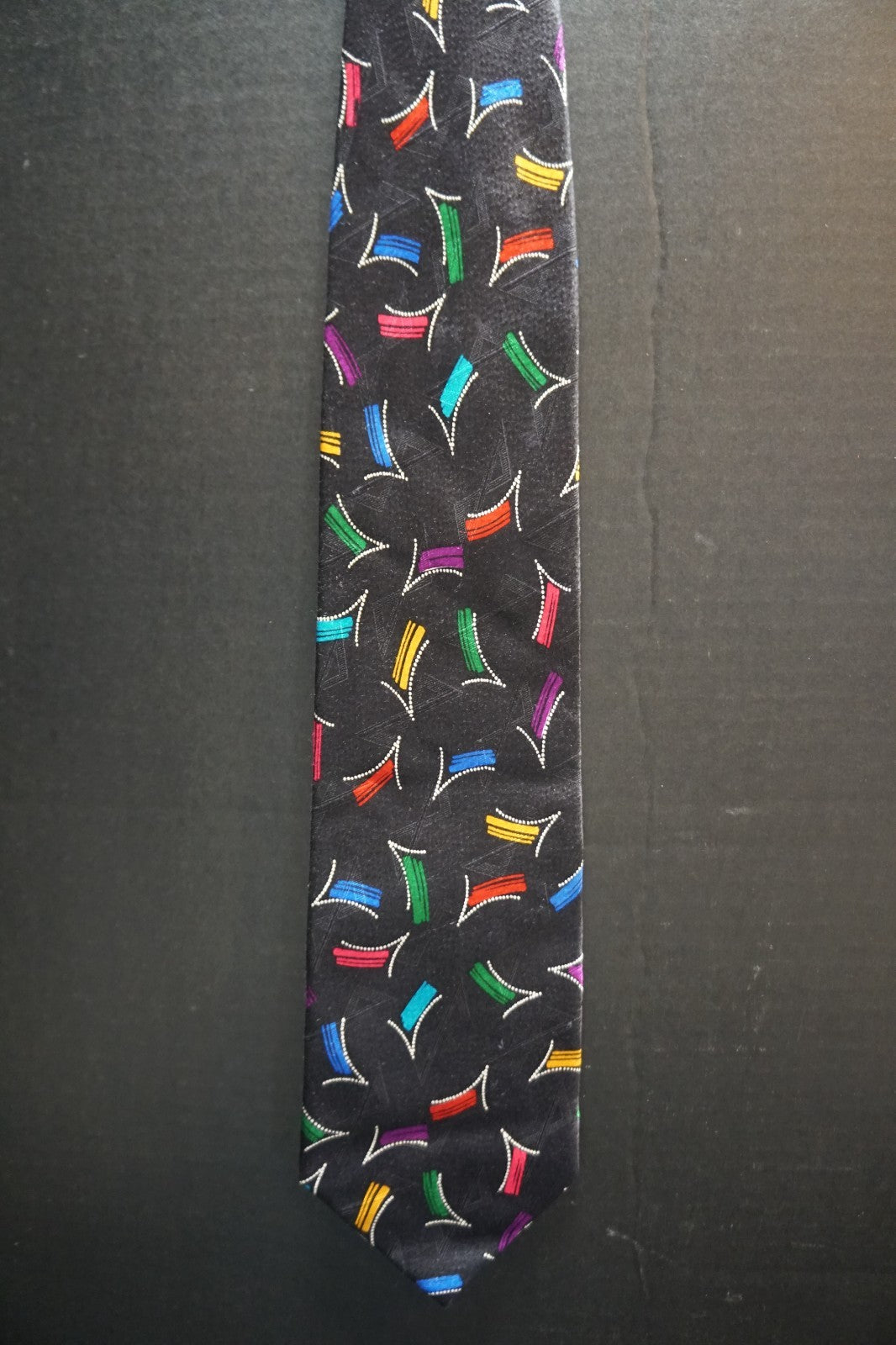 Pierre Balmain Black Multicolor Abstract Silk Necktie