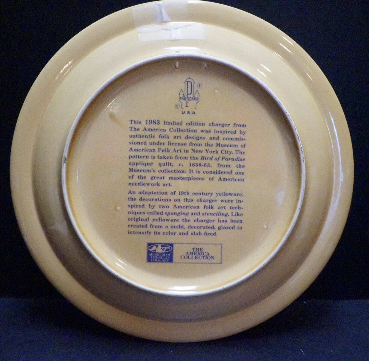 Pfaltzgraff America Dog Charger Service Plate MAFA Spongeware Stencil
