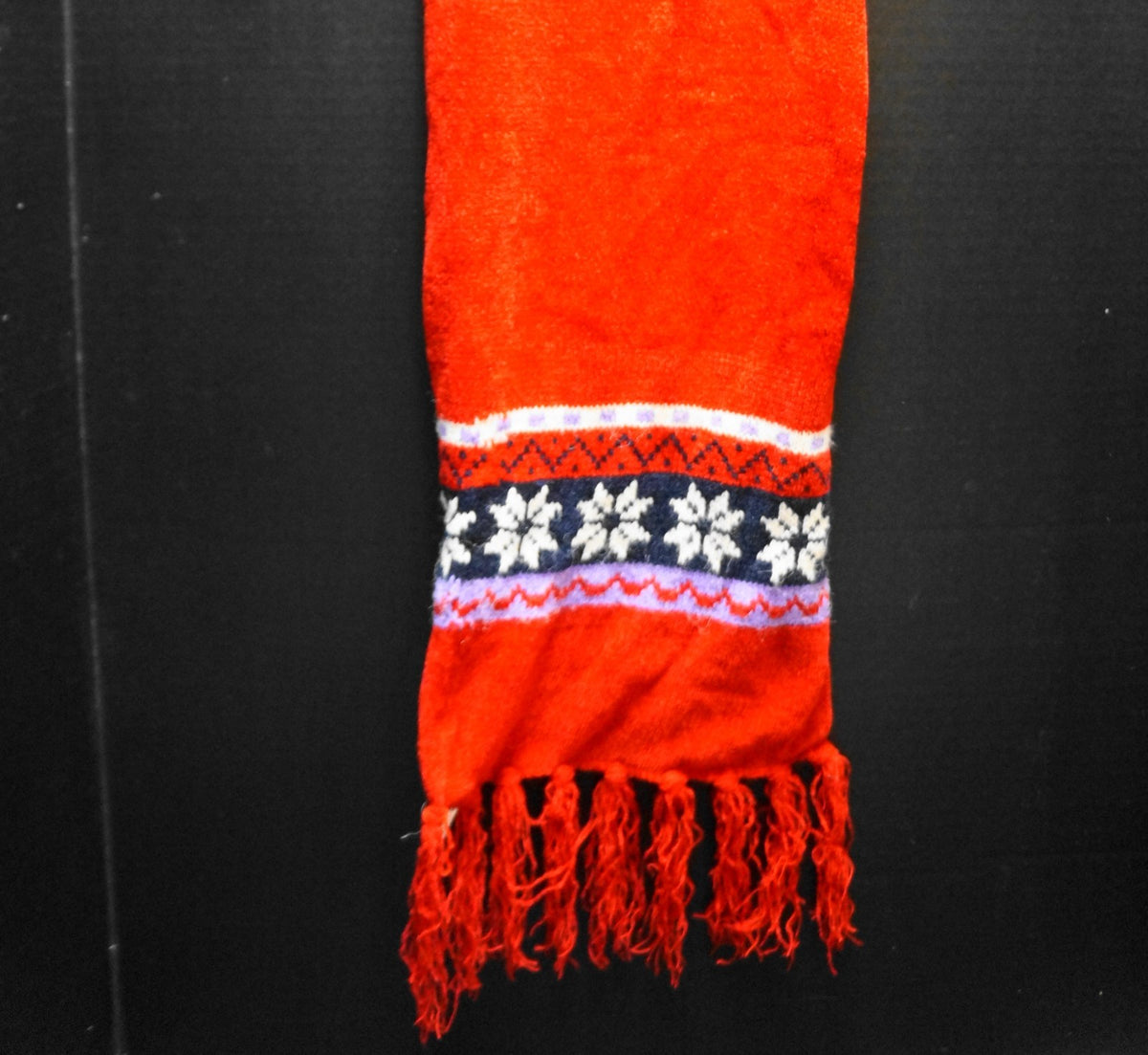 Red Chenille Scarf Snowflake Design Made in Taiwan 62"