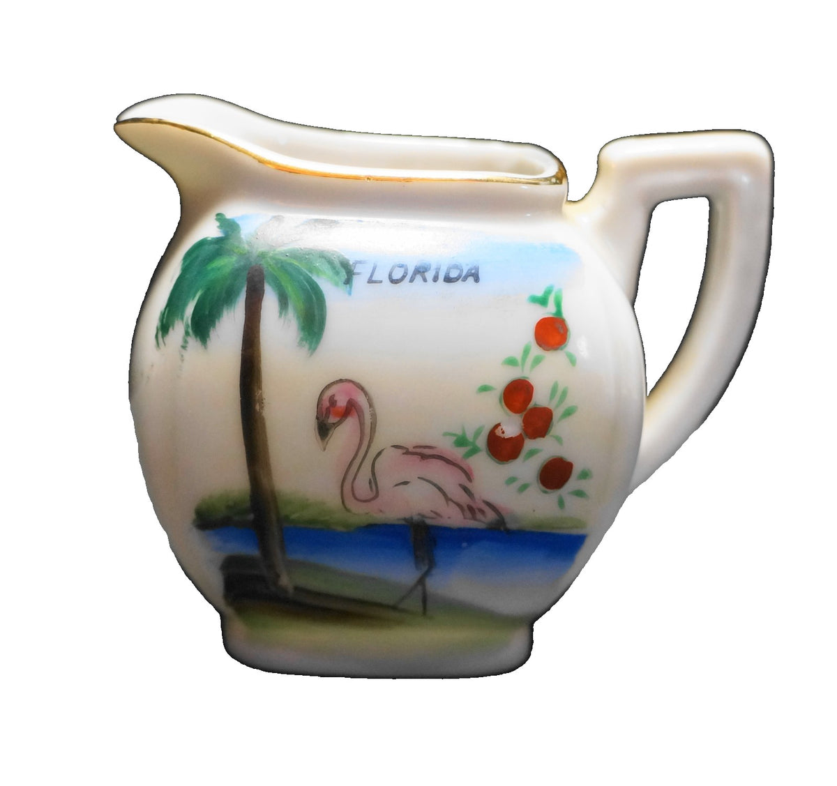 Florida Souvenir Hand Painted Creamer Flamingo Palm Tree Beach