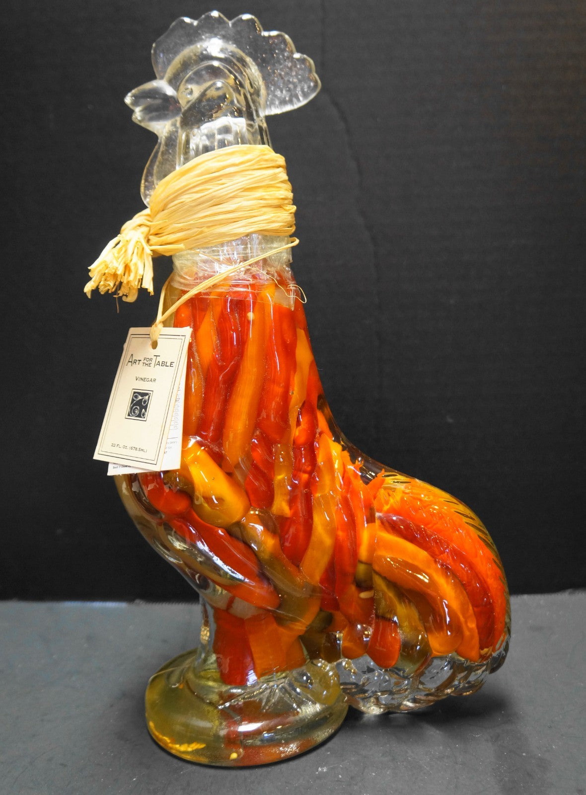 Art For The Table Rooster Glass Bottle Chili Vinegar Unopened With Tags