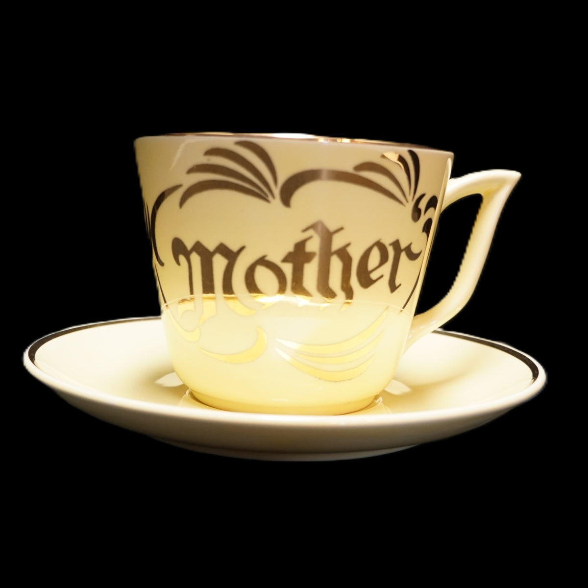 Pearl China Mother 22K Gold Decorated Oversize Cup Saucer 1950s