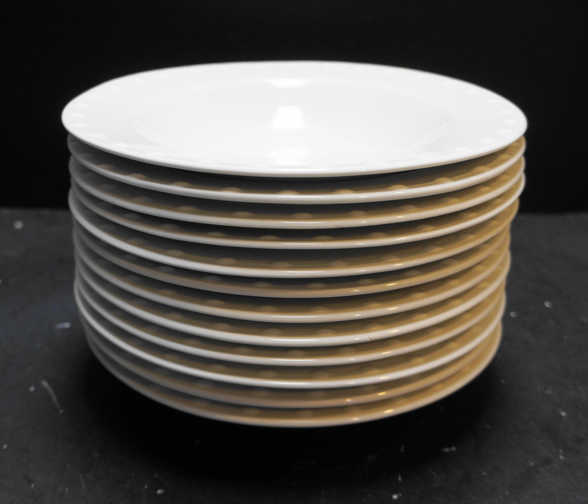 Oneida Evening Pearls White Embossed Dots Rimmed Soup Bowls Set of 12