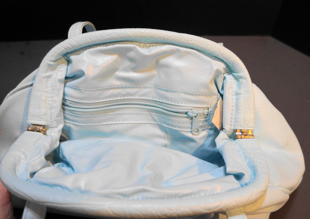 Baby Blue Vinyl Faux Leather Slouchy Purse Shoulder Bag Made in Taiwan 1980s