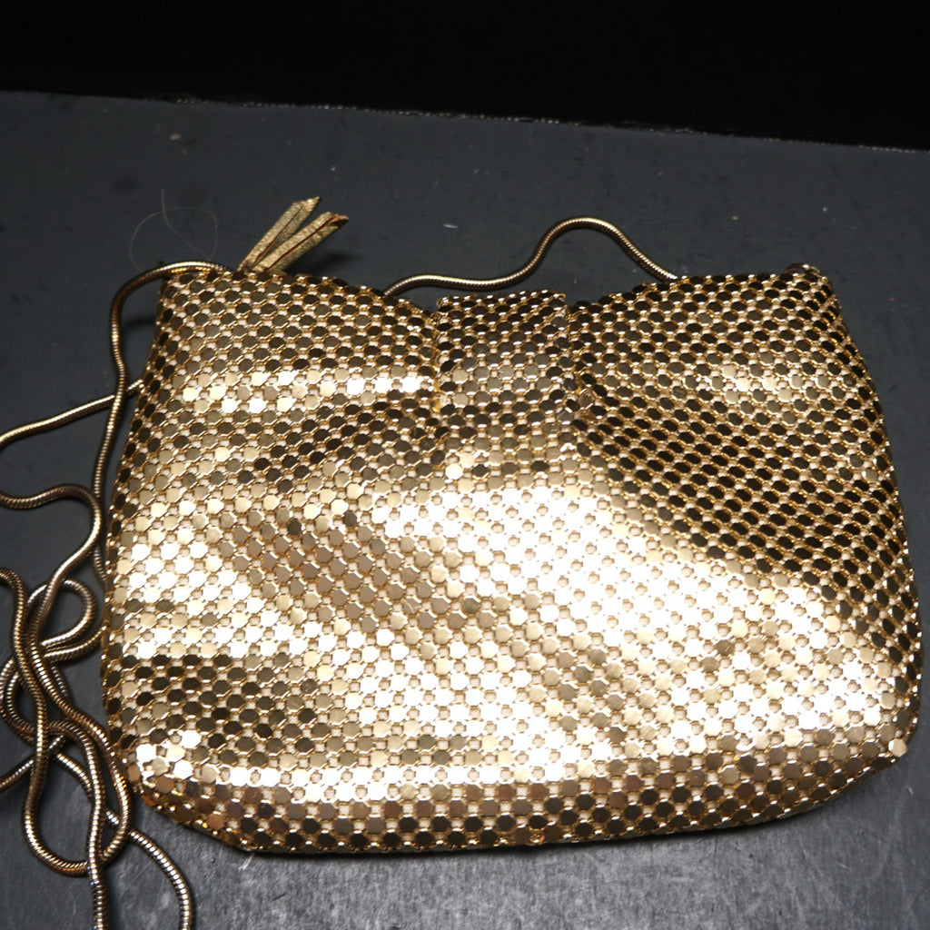 Apri Nights Gold Tone Metal Mesh Small Evening Bag Purse
