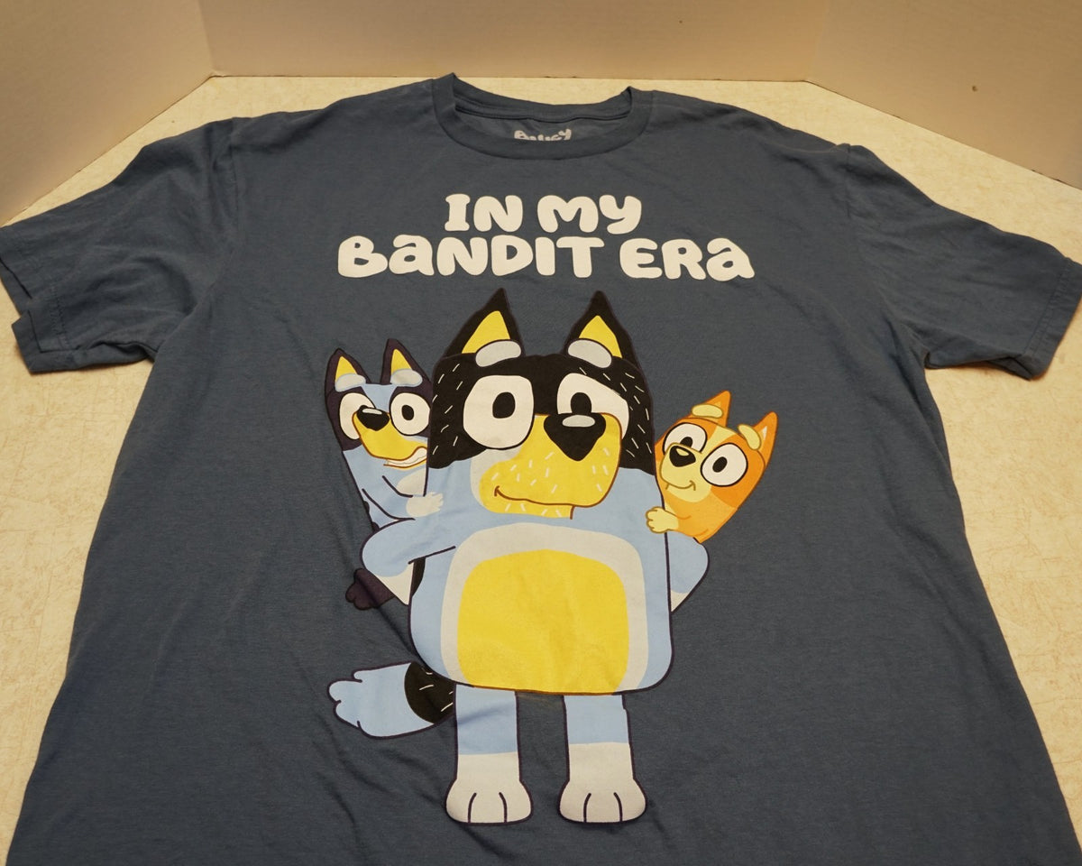 Bluey In My Bandit Era Graphic T-Shirt Mens Large Blue Cotton Short Sleeve Tee