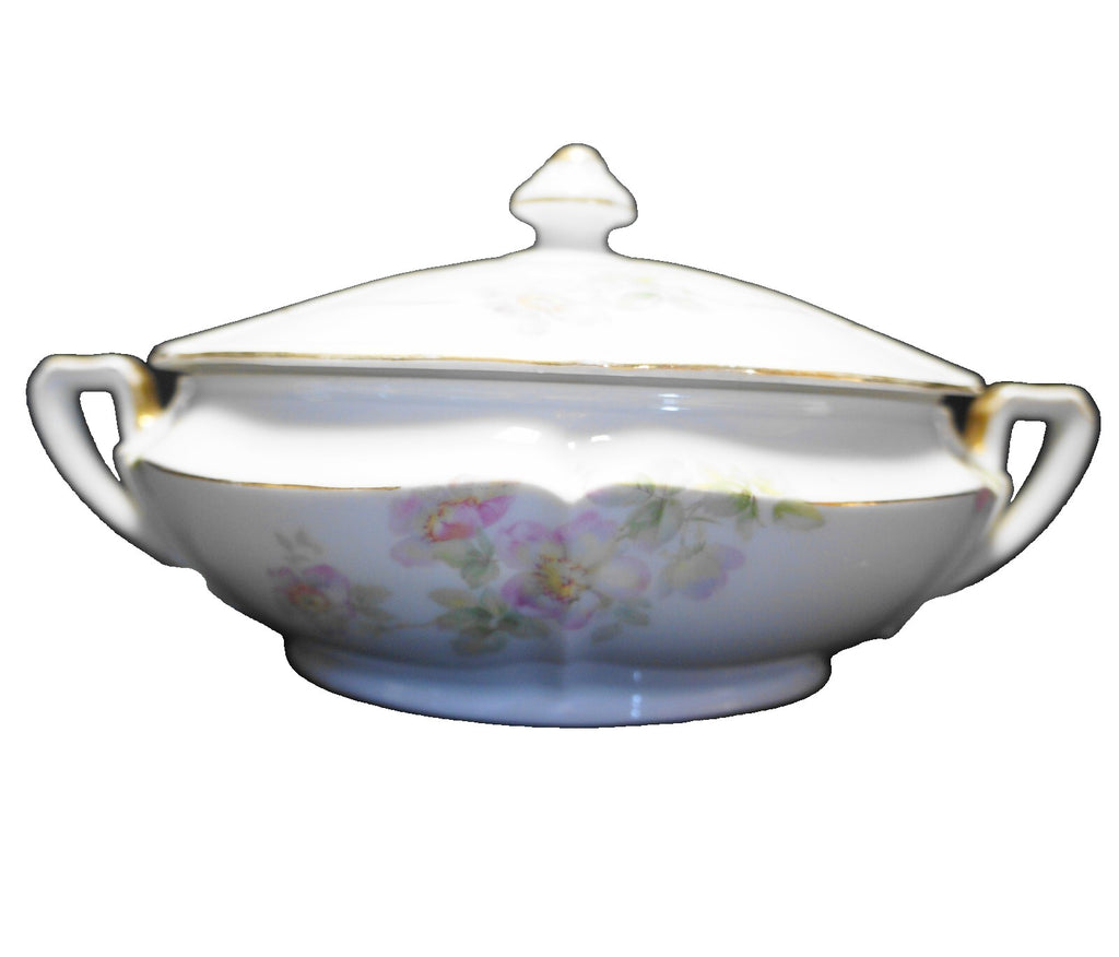 Czecho Slovakia Porcelain Covered Dish Apple Blossom Flowers