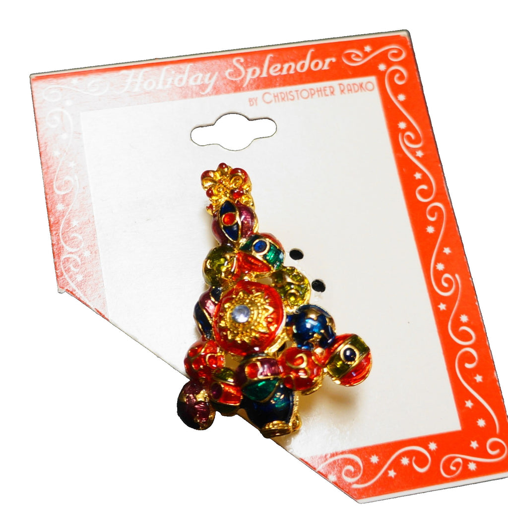 Christopher Radko Enamel Rhinestone Ornament Christmas Tree Pin Brooch