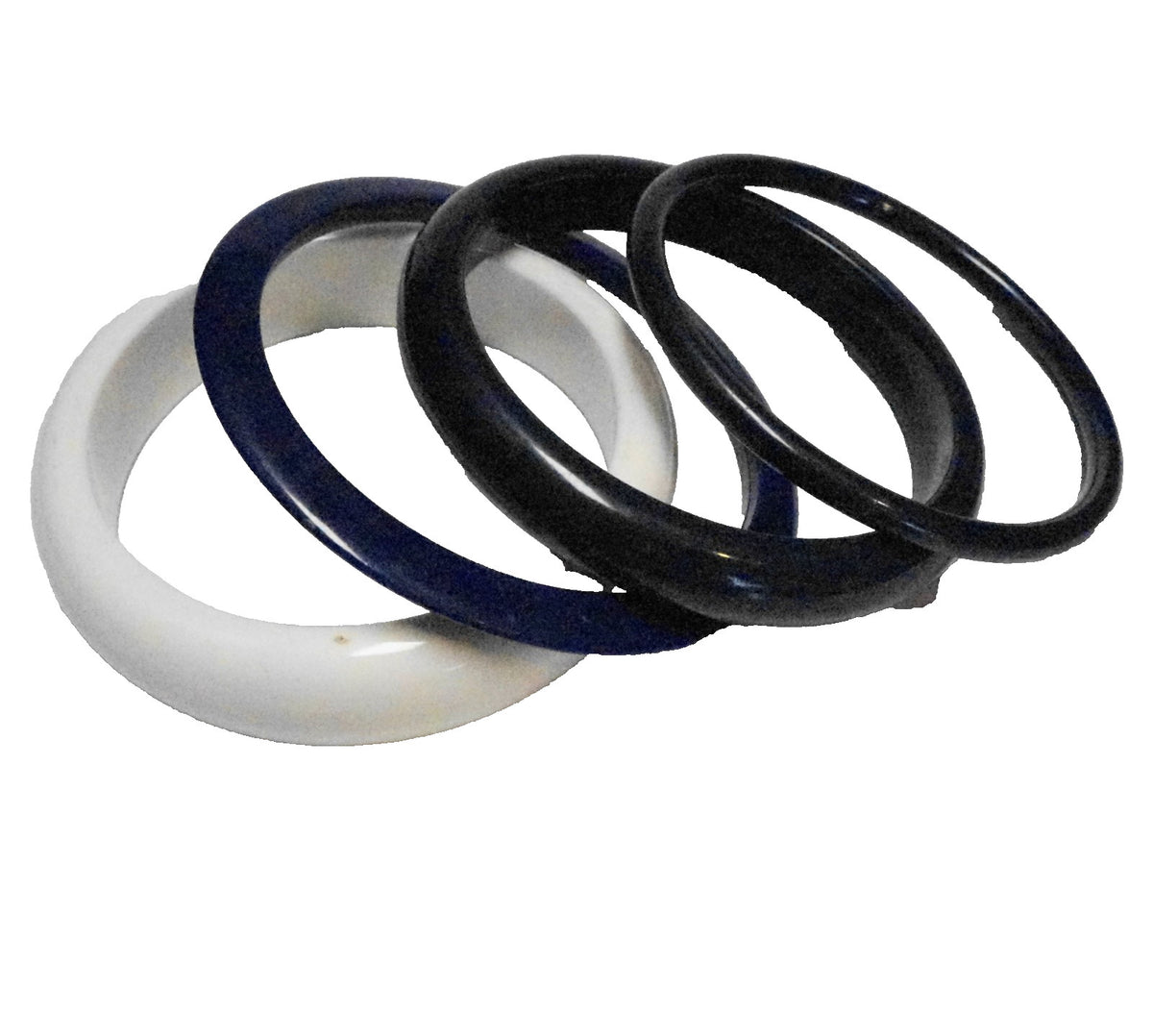 White Navy Blue Lucite Acrylic Bangle Stack 4 Bracelets