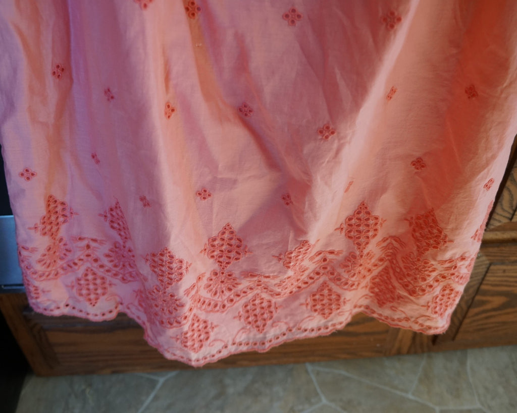 St Johns Bay Women Cotton Embroidered Top/dress Large Sugar Coral Bell Sleeves