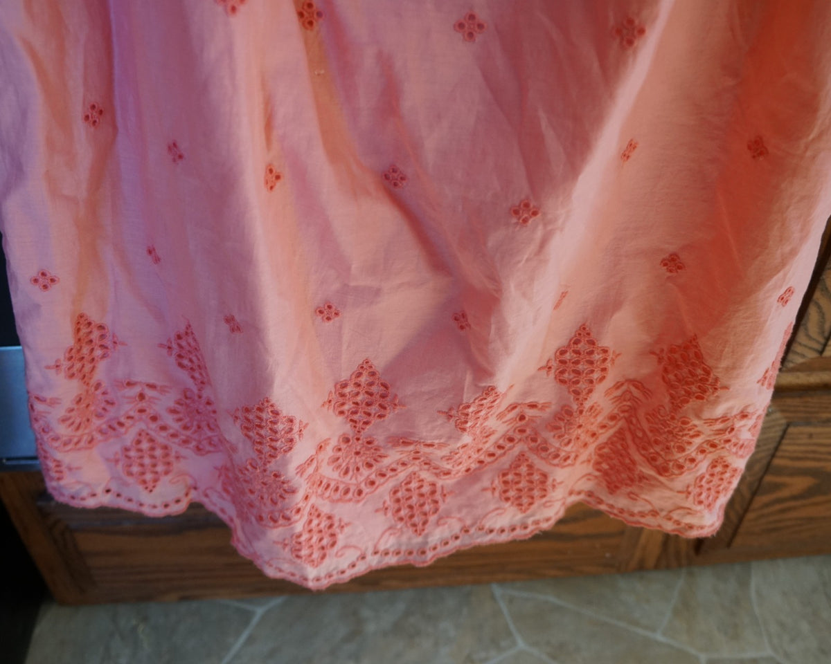 St Johns Bay Women Cotton Embroidered Top/dress Large Sugar Coral Bell Sleeves