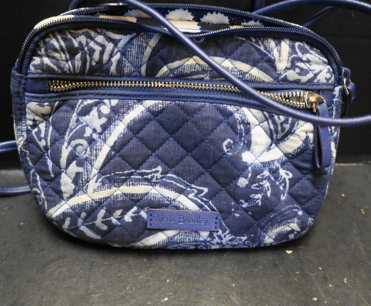 Vera Bradley Indio Pattern Indigo Deep Blue Small Crossbody Vinyl Skinny Strap