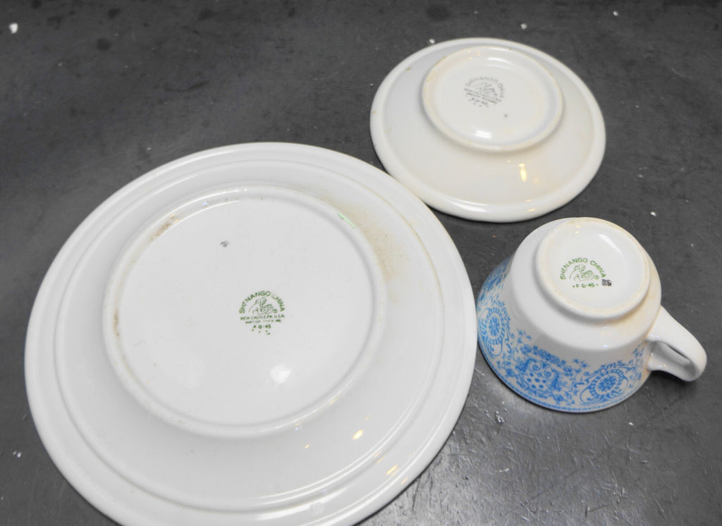 Shenango China Turquoise Blue Medallion Restaurant Ware Cup Saucer Plate