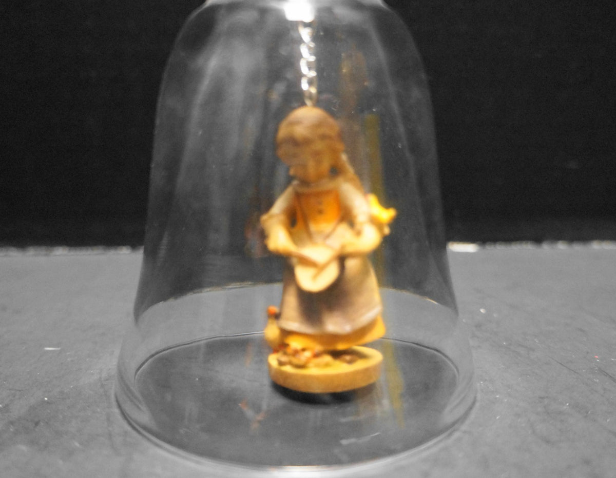 Dolfi Lead Crystal Bell Wood Girl Playing Drums Figurine