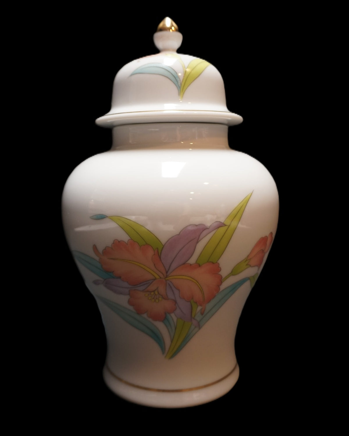 Otagiri Orchid Mist Ginger Jar 8 IN Pastel Flowers on White