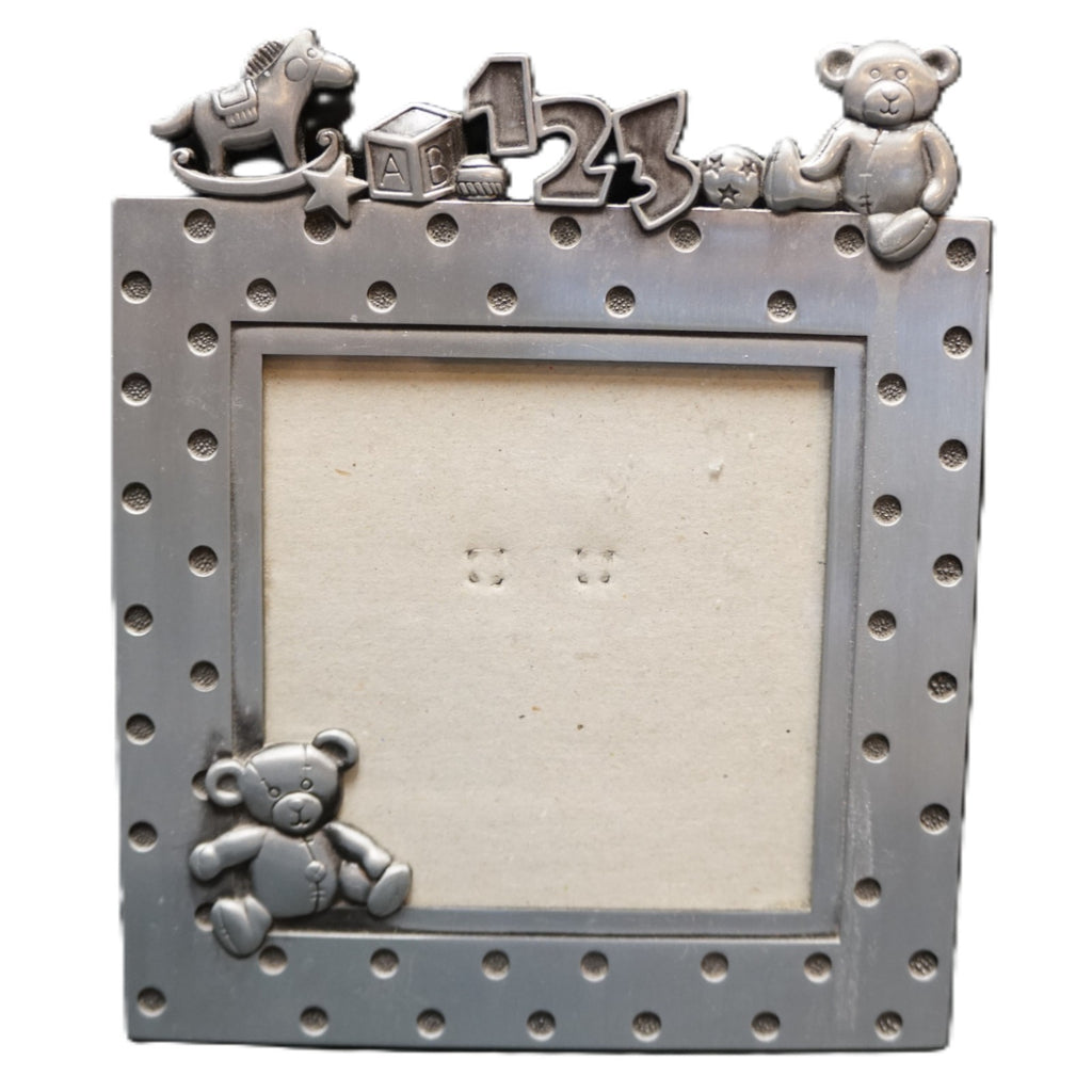 Connoisseur Pewter Baby Child Photo Frame Teddy 123 Rocking Horse 4 x 4