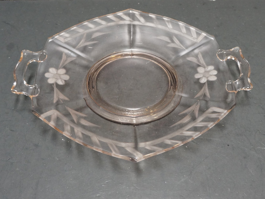 Pink Depression Glass Small Handled Plate Cut Floral Design