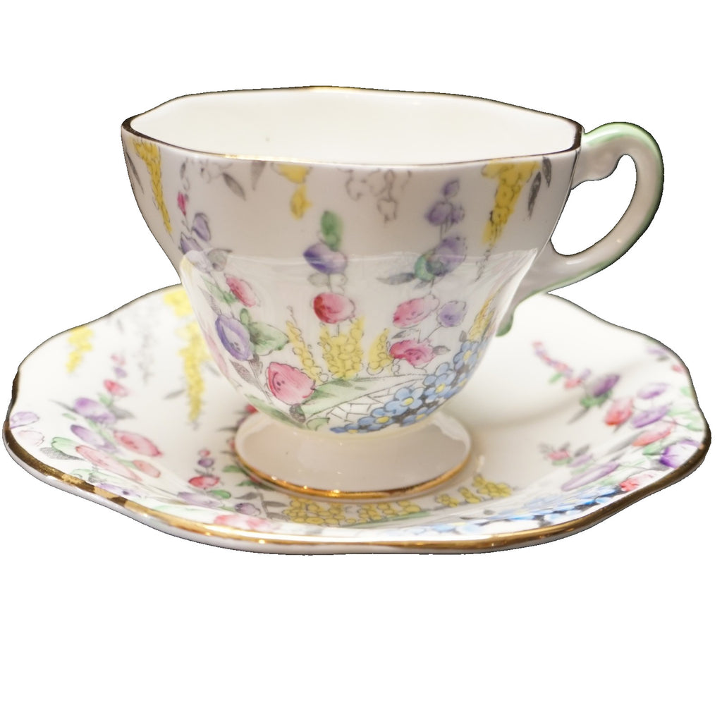 Foley Hand Painted Hollyhocks Garden Path Cup Saucer Bone China England
