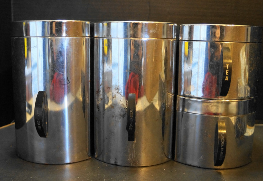 Kromex Chrome Kitchen Canister Set Midcentury Flour Sugar Coffee Tea