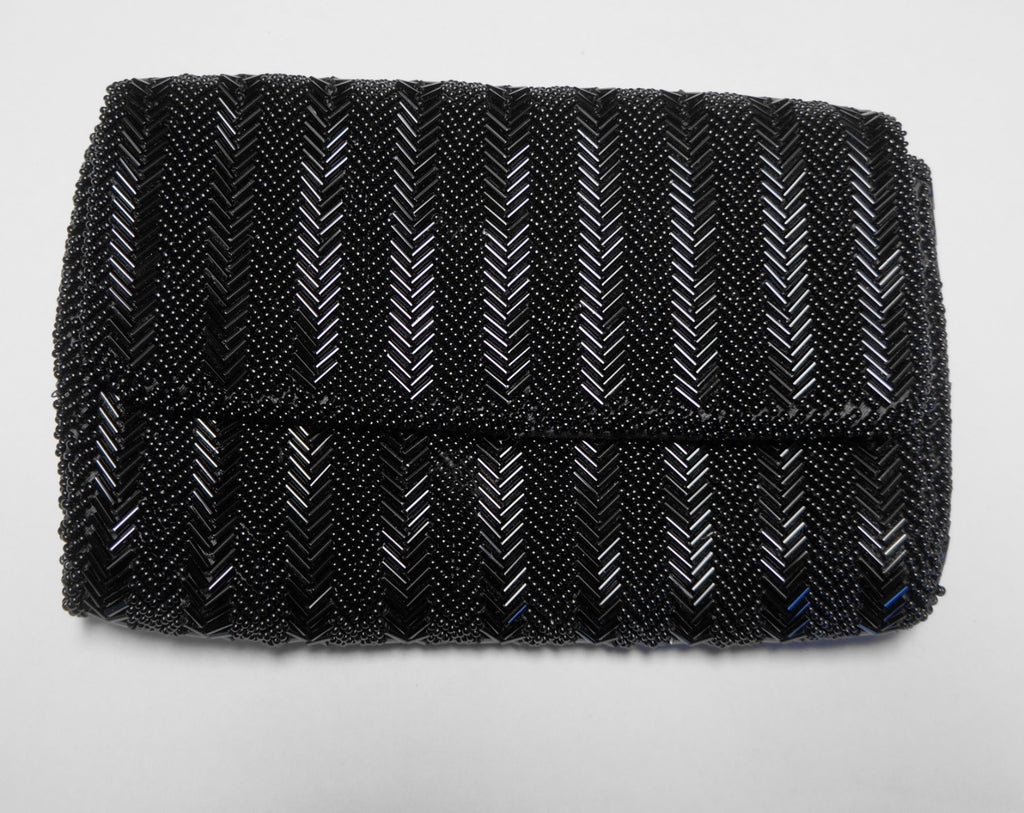 Black Beaded Chevron Evening Bag Clutch Crown Colony Hong Kong