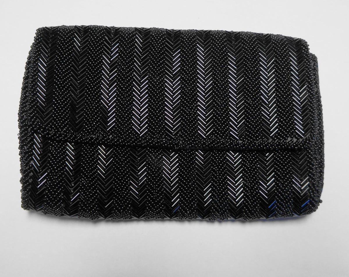 Black Beaded Chevron Evening Bag Clutch Crown Colony Hong Kong