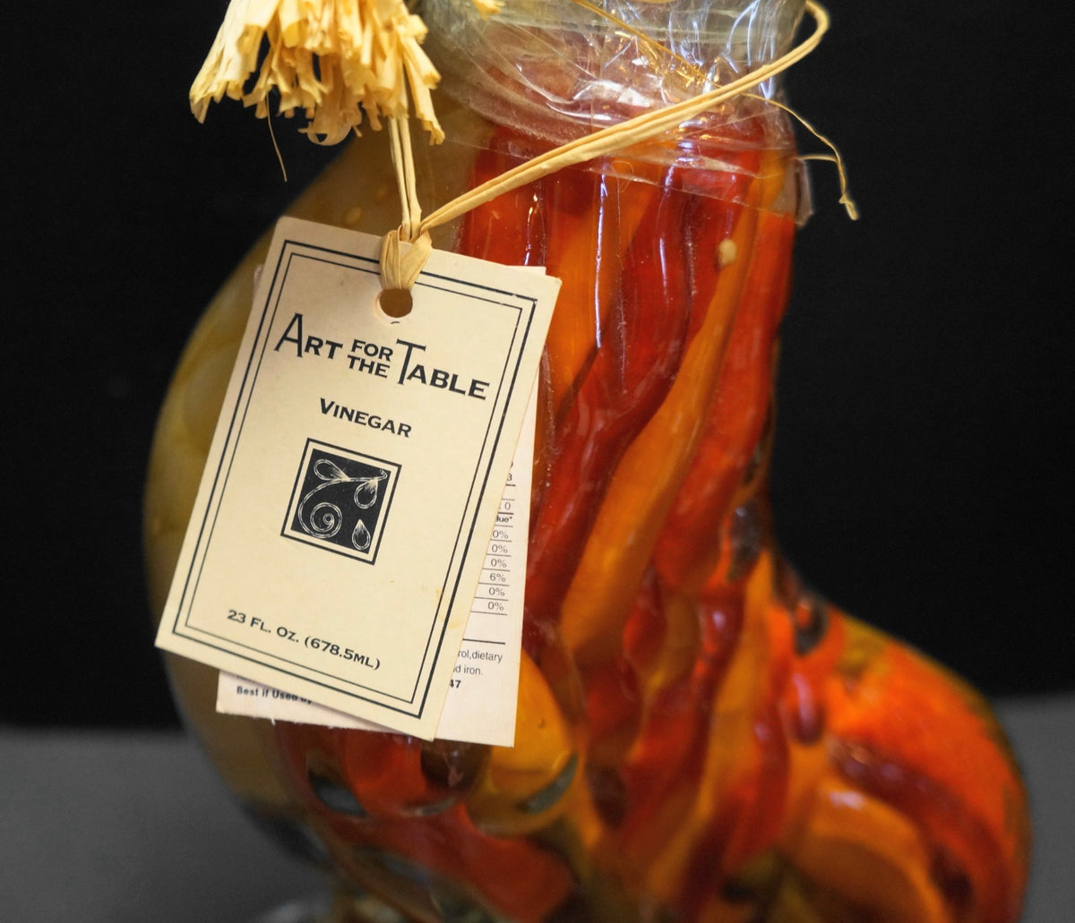 Art For The Table Rooster Glass Bottle Chili Vinegar Unopened With Tags