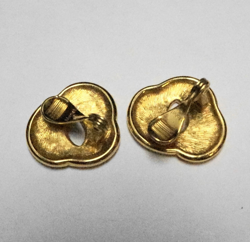 Monet Cream Enamel Gold Tone Eternity Swirl Clip Earrings