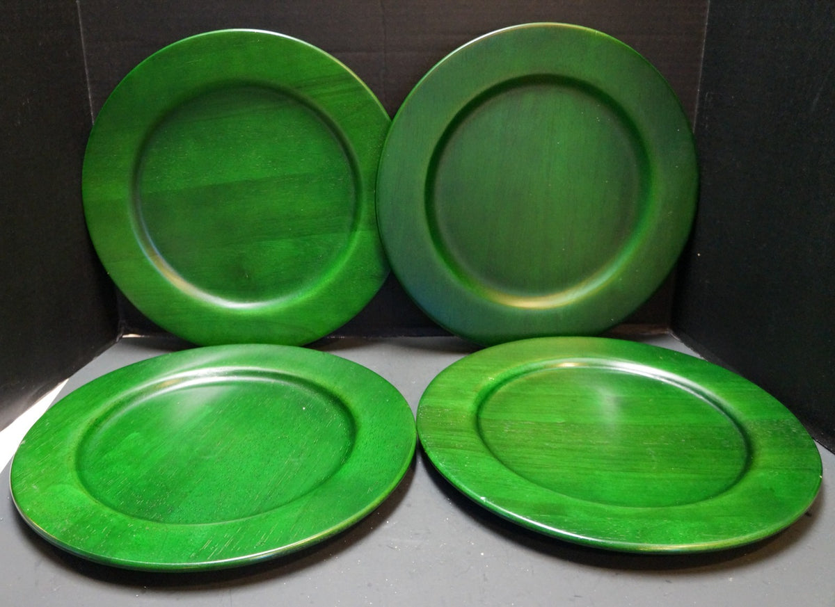 Emerald Green Wood Charger Plates Set of 4 Thailand