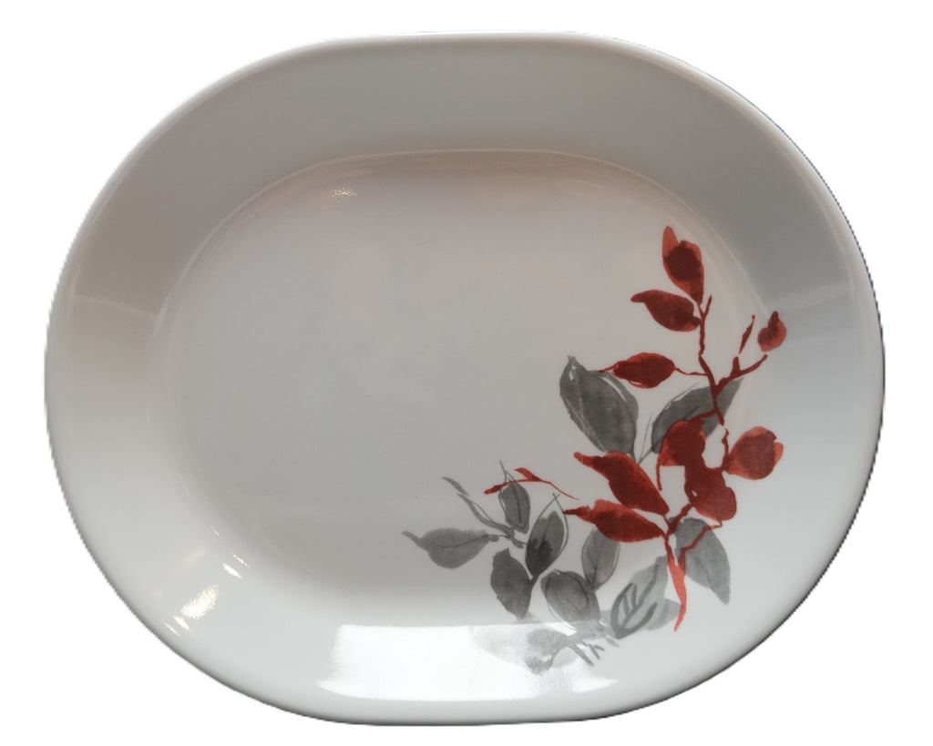 Corelle Kyoto Leaves Red Gray Oval Platter